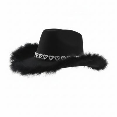 Black Disco Hat with Hearts